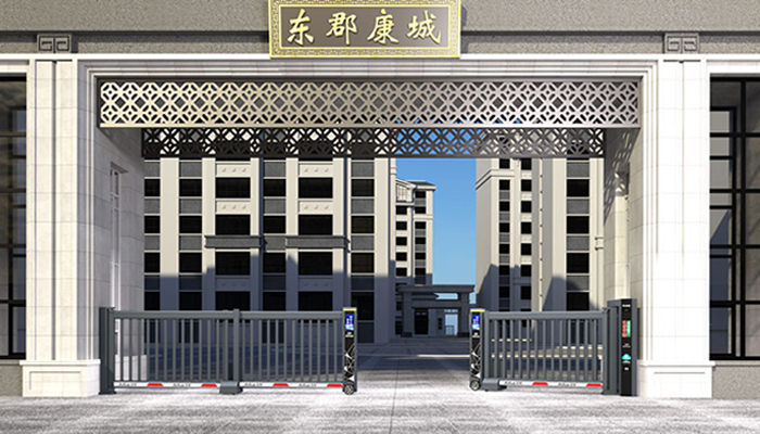 某小區(qū)采用 “安快” 柵欄款段滑平開工業(yè)門效果圖